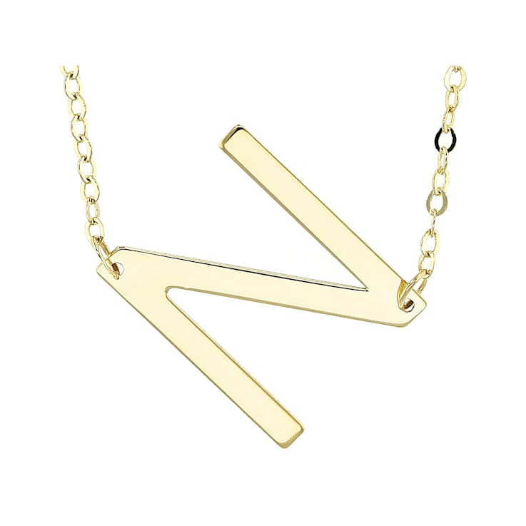 Sideways Initial N Necklace In Solid 14K Yellow Gold 18 Inch