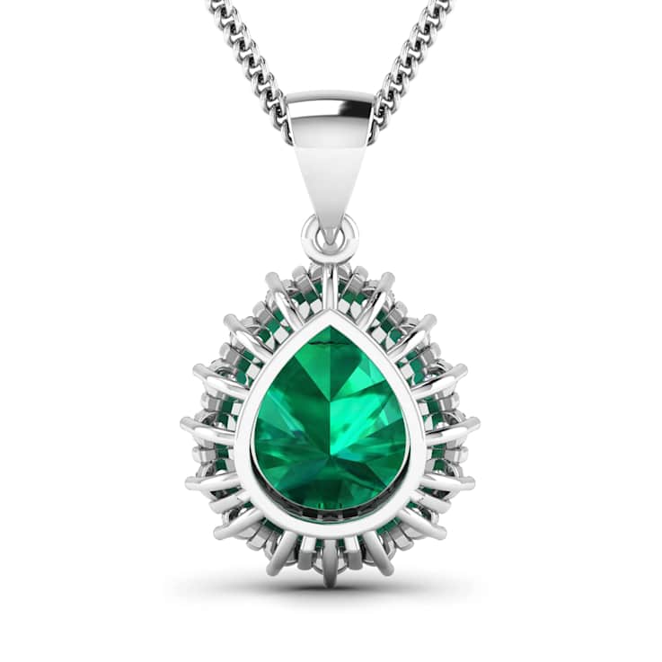 Green Zambian Emerald andWhite Diamond 14K White Gold Pendant with 18
inch Cable Chain 2.85ctw