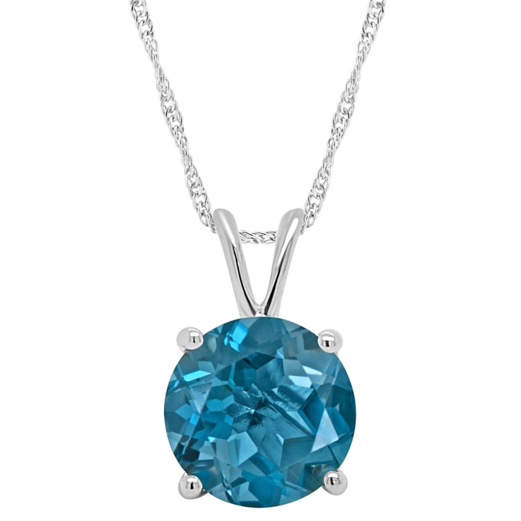 8mm Round London Blue Topaz Rhodium Over Sterling Silver Pendant With Chain
