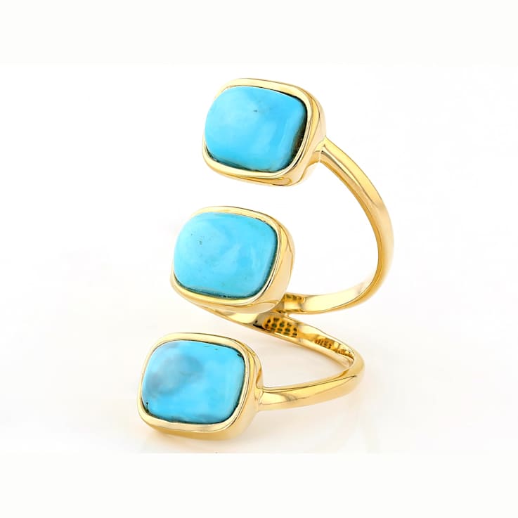 Turquoise Three-Stone Wrap Ring In 18K Gold Over Sterling Silver