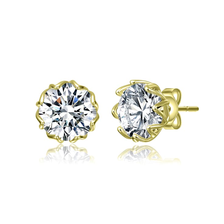 CZ Stud Earrings In 14K Gold Over Sterling Silver 3.8ctw