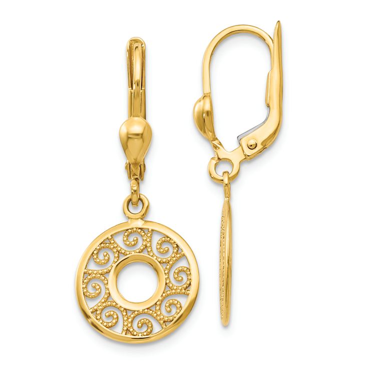 14k Yellow Gold Filigree Circle Dangle Earrings