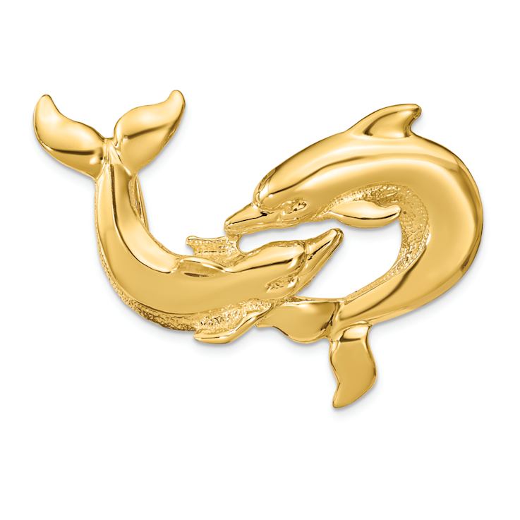 14k Yellow Gold Polished Fits Up to 10mm and 8mm Double Dolphins Slide Pendant