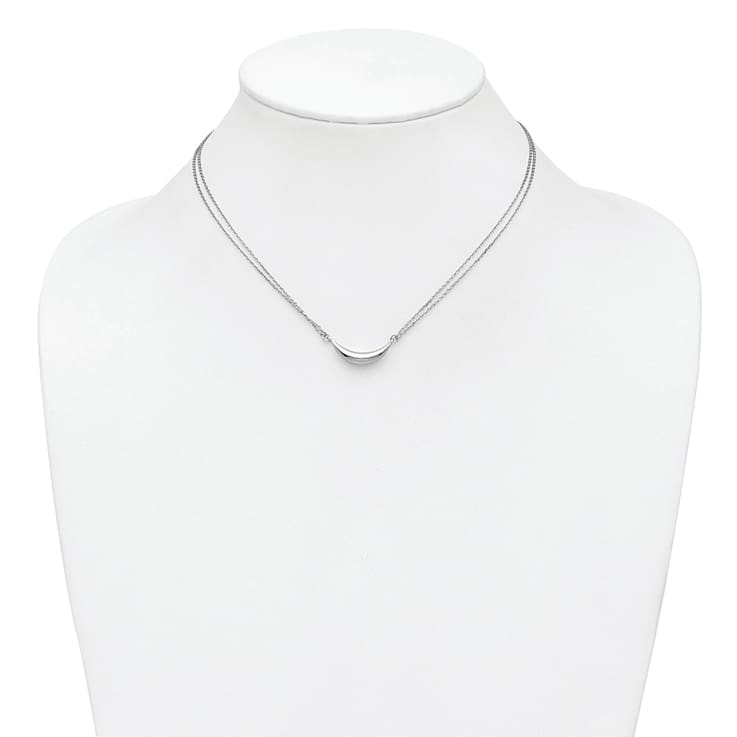 Rhodium Over Sterling Silver Curved Bar 2-Strand with 2-inch Extension Necklace