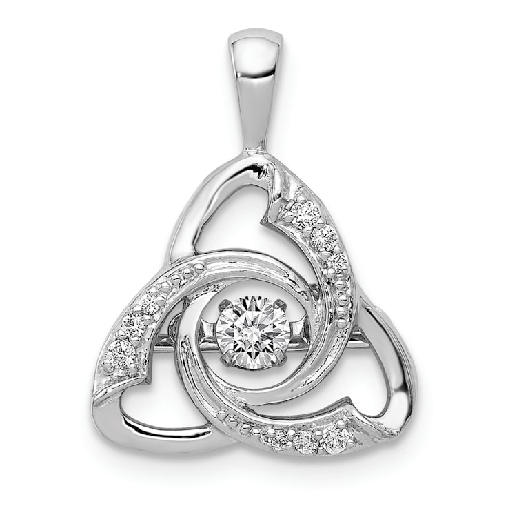 Rhodium Over 14K White Gold Vibrant Diamond Celtic Pendant