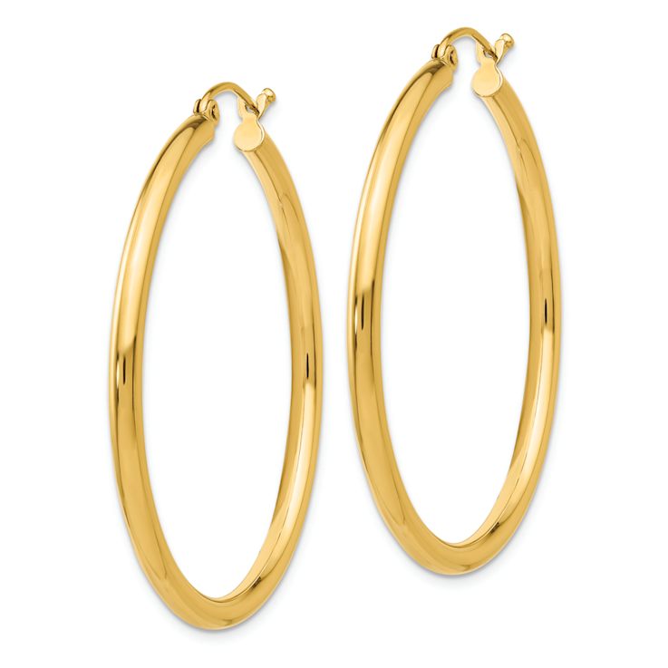 14k Yellow Gold 1 9/16" Polished Tube Hoop Earrings