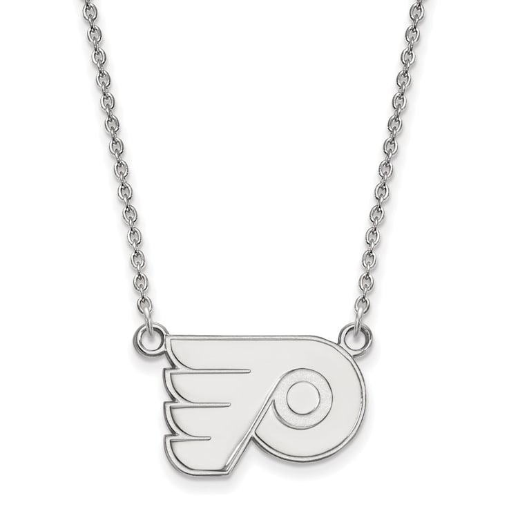 Rhodium Over Sterling Silver NHL LogoArt Philadelphia Flyers Small Necklace