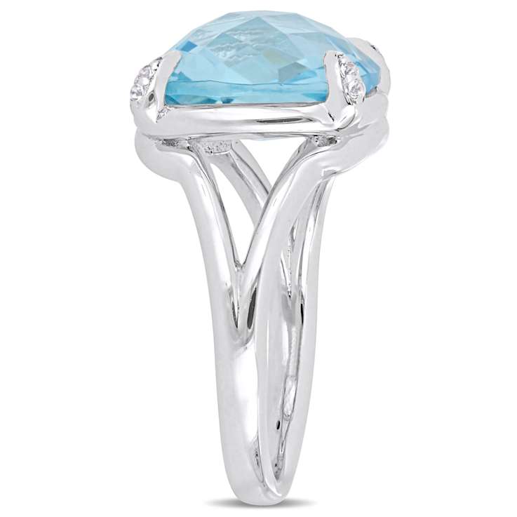 9ctw Sky Blue and White Topaz Split Shank Cocktail Ring in Sterling Silver