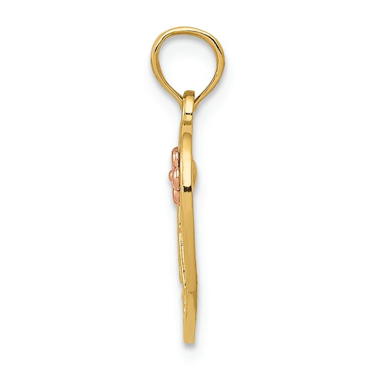 14K Two-tone Gold  Polished Nana with Flower on Heart Pendant