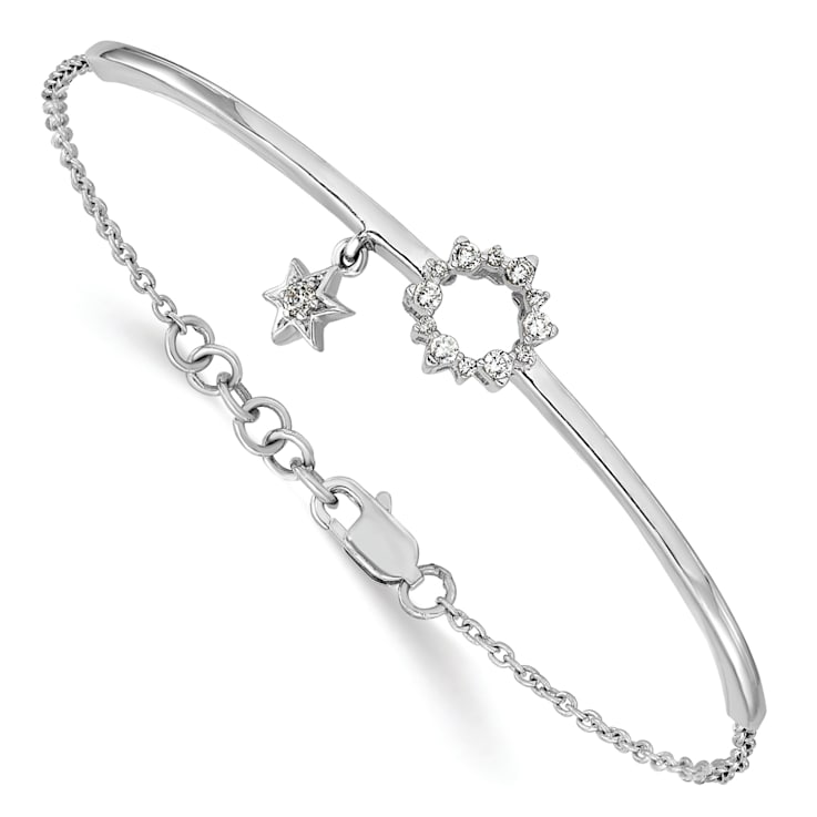 Rhodium Over 14k White Gold Star Dangle Diamond Bangle Bracelet