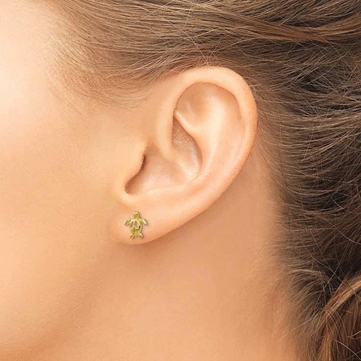 14k Yellow Gold Peace Turtle Stud Earrings