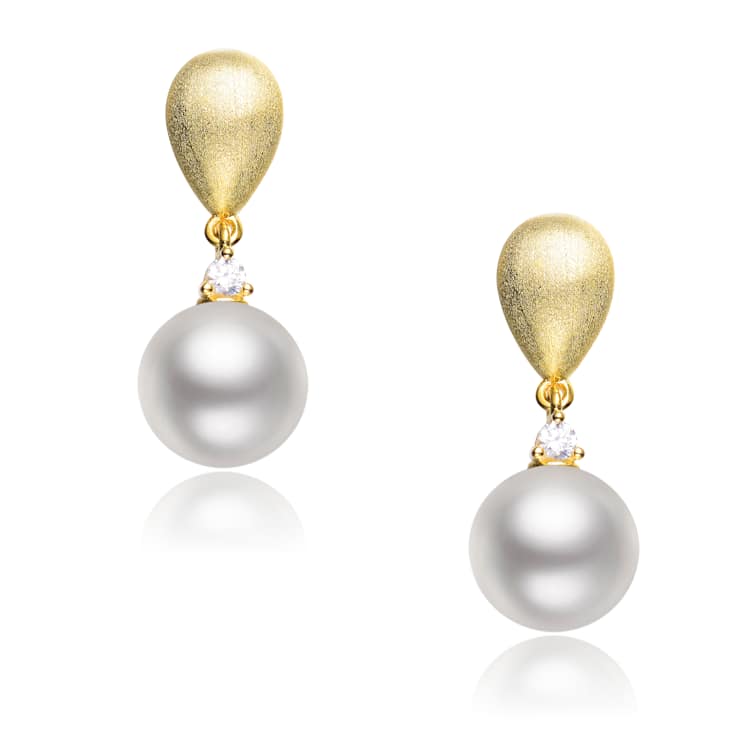 Pear Shape Pearl Simulant Drop Earrings In 14K Gold Over Sterling Silver