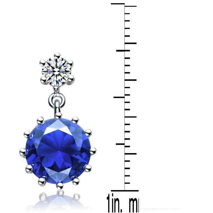Sapphire Color CZ Circle Drop Earrings In Sterling Silver