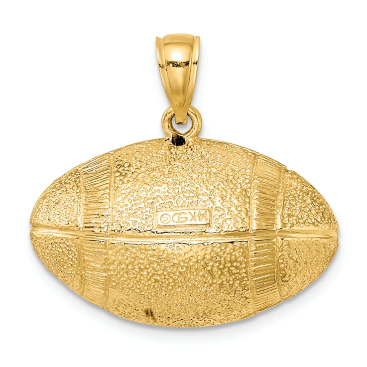 14k Yellow Gold 3D Textured and Brushed Football Horizontal Pendant
