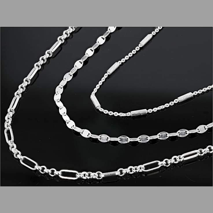 Mixed Chain Necklace Set Of 3 In Sterling Silver