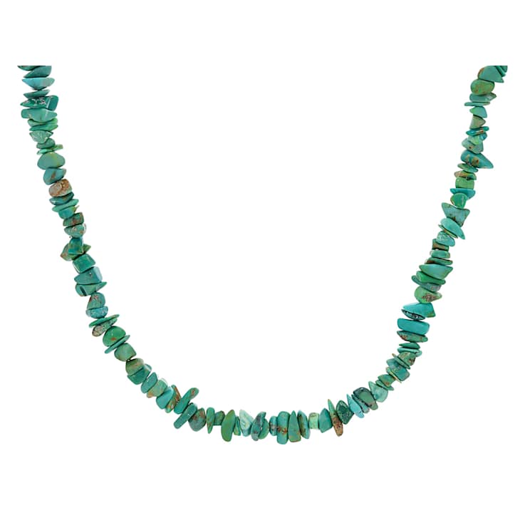 Green Turquoise Chip Strand Necklace In Sterling Silver