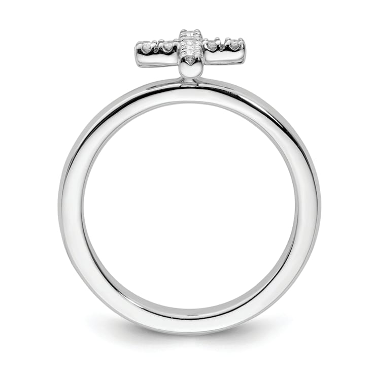 Sterling Silver Stackable Expressions Cross Diamond Ring 0.105ctw