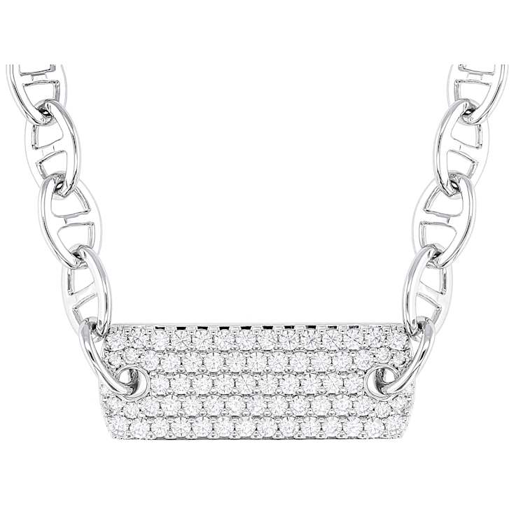 CZ Bar Necklace With Mariner Link Chain