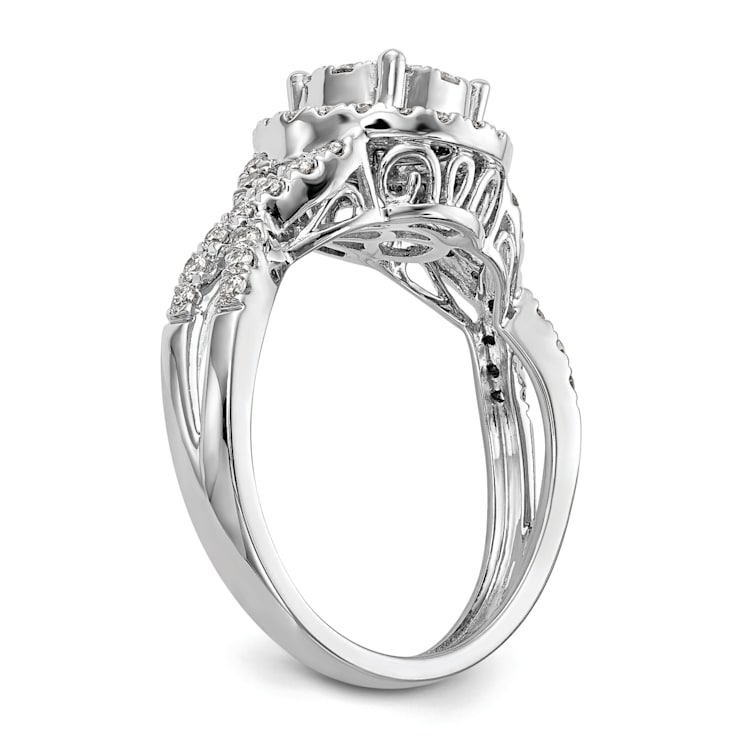 Rhodium Over 14K White Gold Lab Grown Diamond Cluster Engagement Ring 0.758ctw