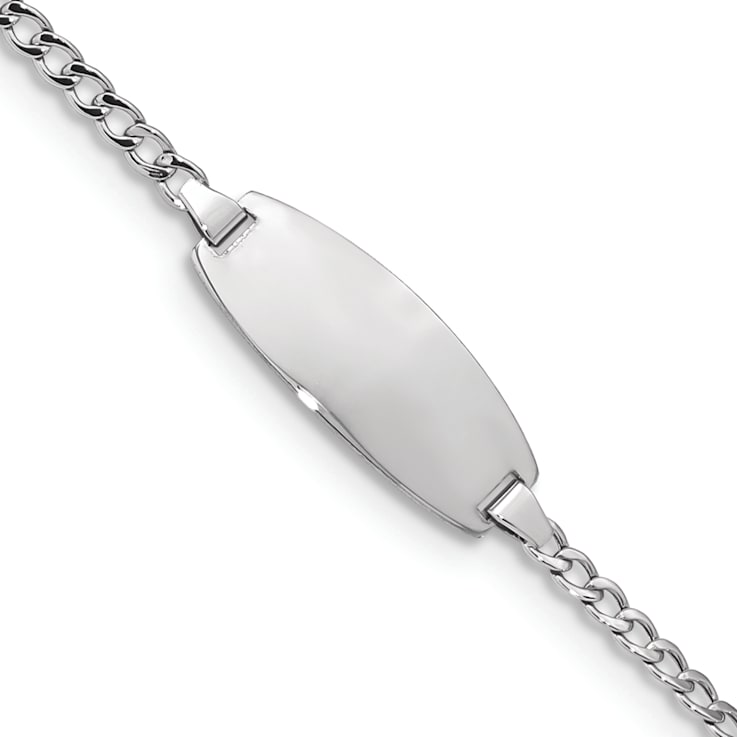 Rhodium Over 14k White Gold Oval Curb Link ID Bracelet