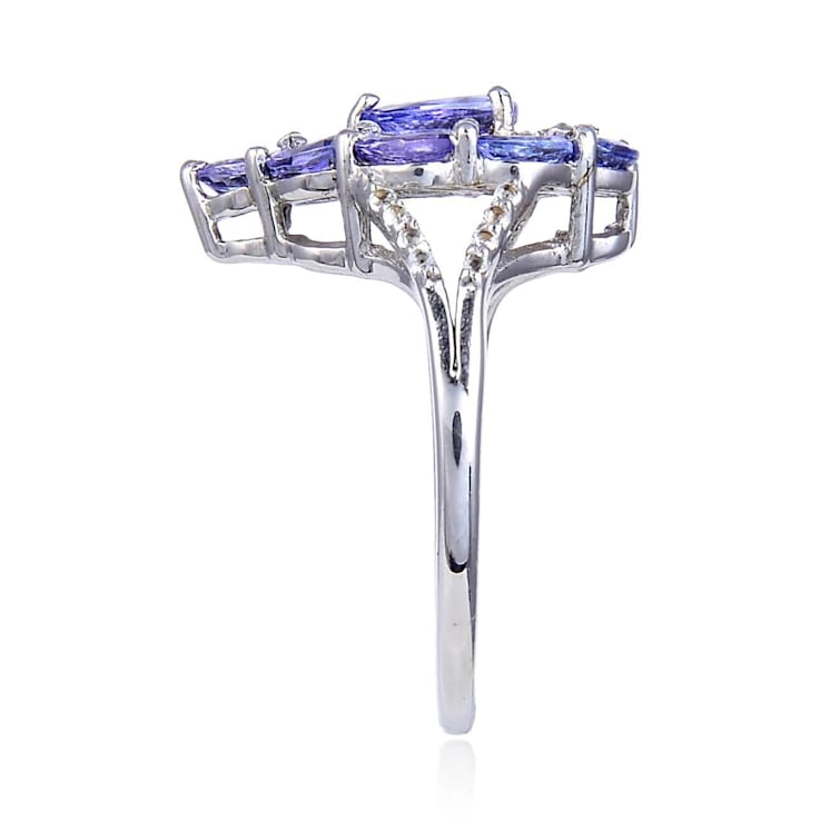 Tanzanite and White Topaz Sterling Silver Cluster Ring