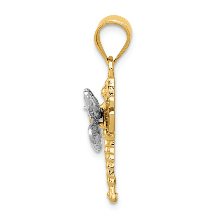 14k Two-tone Gold Textured Dragonfly Pendant