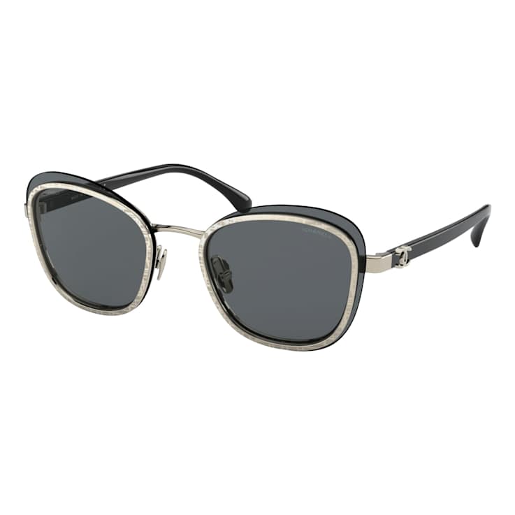 Chanel Black and Gold Tone Cat Eye Frame / Smoke Lenses Sunglasses