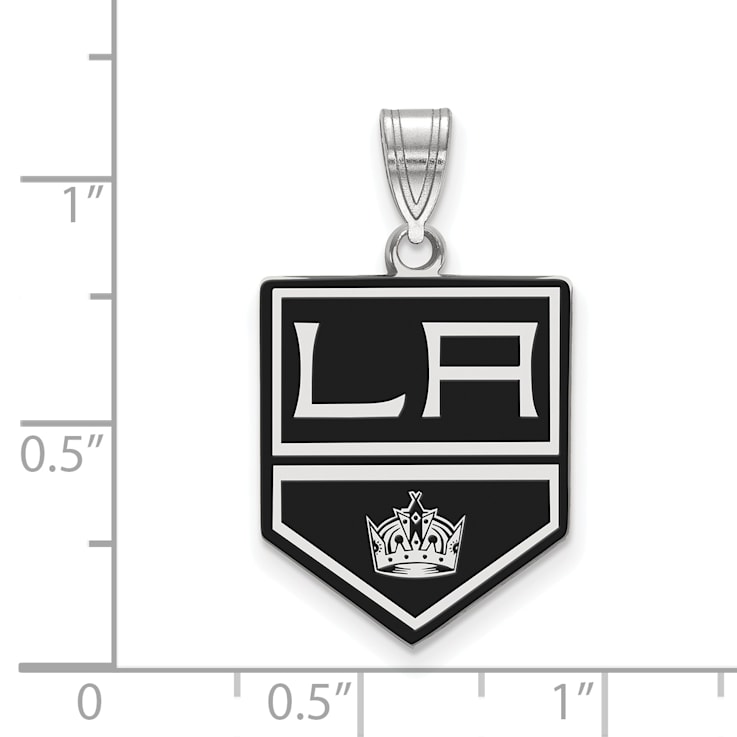 Rhodium Over Sterling Silver NHL LogoArt Los Angeles Kings Large Enamel Pendant