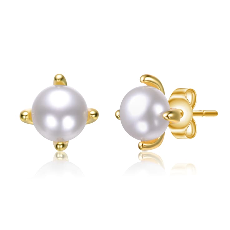 Pearl Stud Earrings In 14K Gold Over Sterling Silver