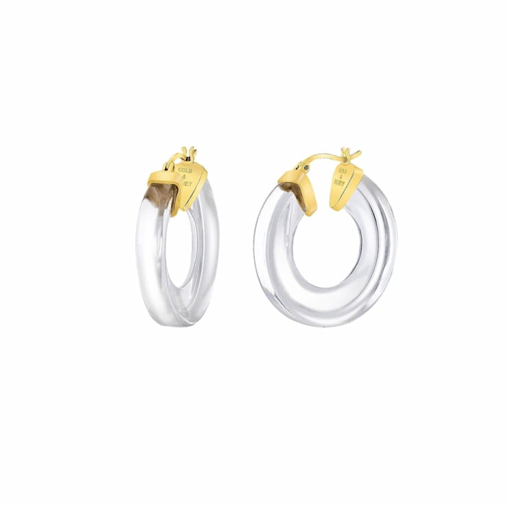 14K Yellow Gold Over Sterling Silver Clear Chunky V-Hoop Acrylic Earrings
