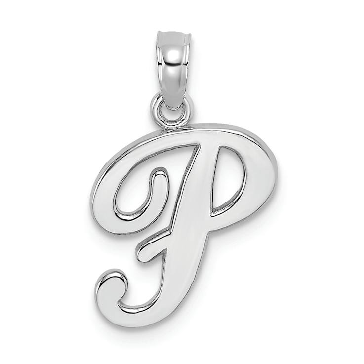 Rhodium Over 14k White Gold Polished Script Letter P Initial Pendant