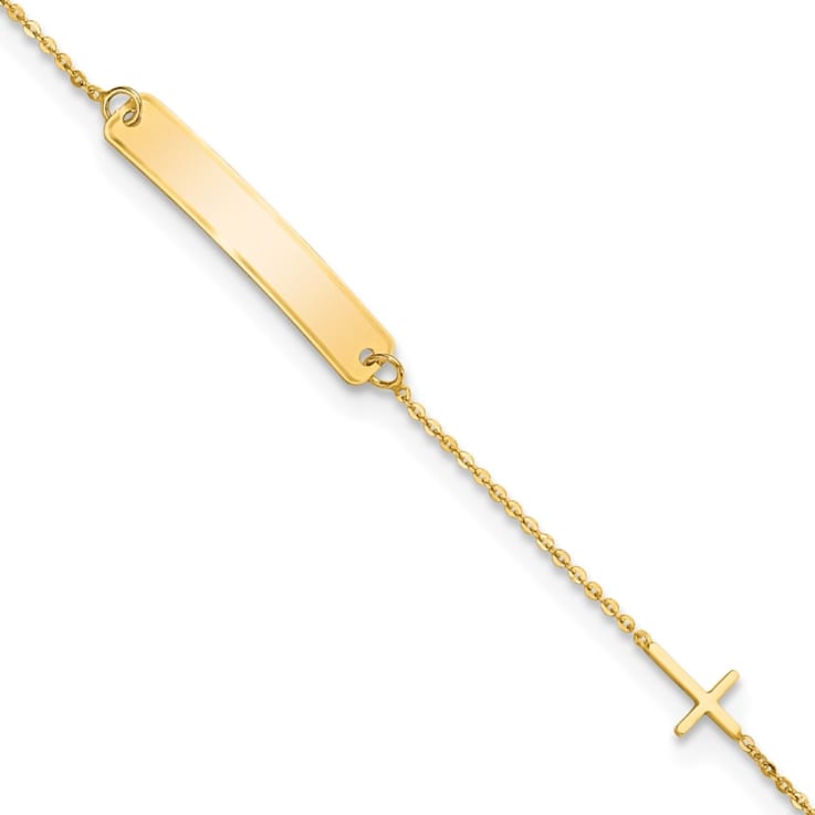 14K Yellow Gold Polished 5.5-inch Cross ID Bracelet