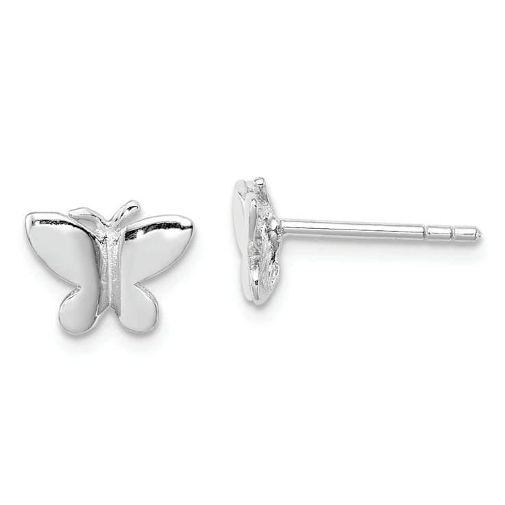 Rhodium Over Sterling Silver Butterfly Children's Post Earrings