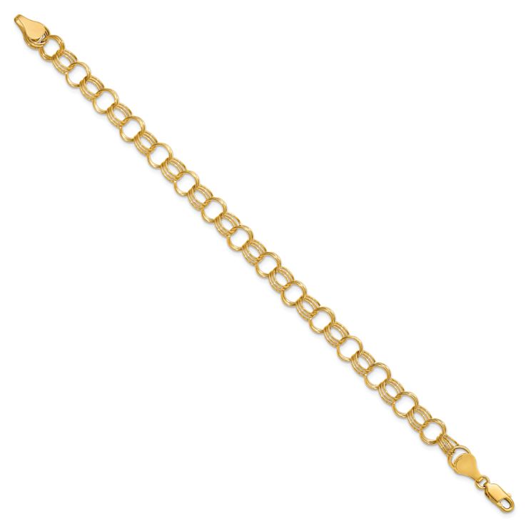 10k Yellow Gold Solid 7mm Triple Link Charm Bracelet