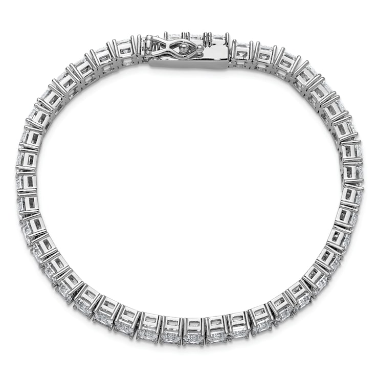 Rhodium Over Sterling Silver Polished Emerald-cut Cubic Zirconia Tennis Bracelet