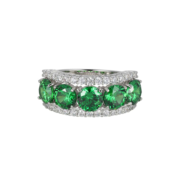 Green And White Cubic Zirconia Platinum Over Sterling Silver Ring 7.44ctw