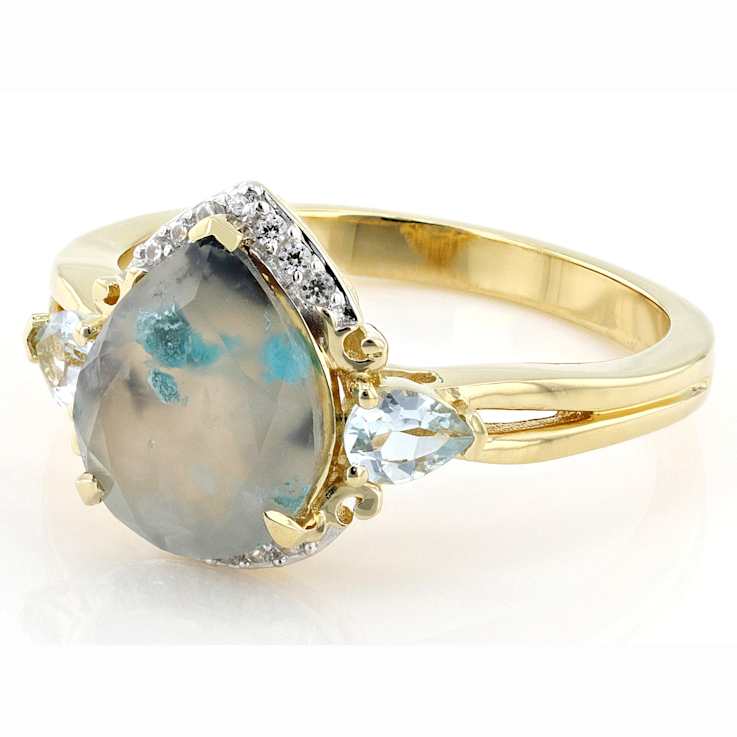 Blue Chalcedony, Aquamarine And White Zircon Ring In 18K Gold Over
Sterling Silver 2.11ctw