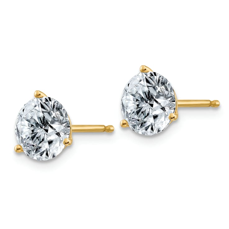 14K Yellow Gold 2ct. 6.5mm Round D E F Pure Light Moissanite Earrings
