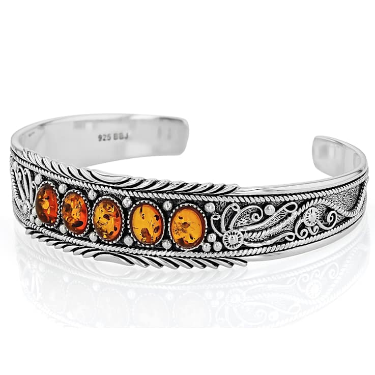 Amber Sterling Silver Oxidized Bangle Bracelet 8x6mm
