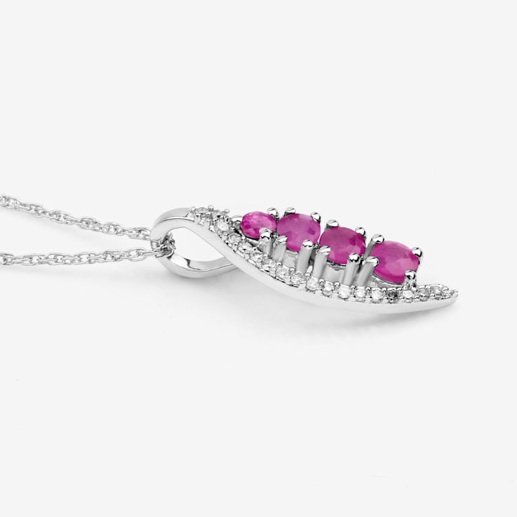 Natural Ruby And Diamond Necklace 14K White Gold Pendant with Chain Gift
For Women