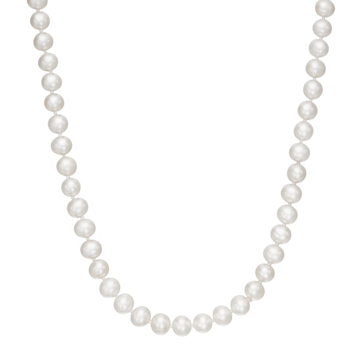 6-7mm Round White Freshwater Pearl 10K Yellow Gold Tennis Necklace