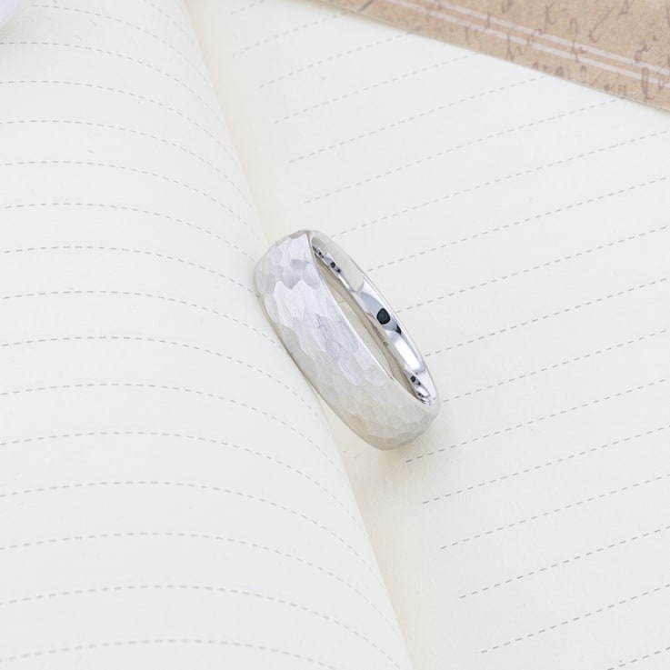 CHANDLER Domed Hammered Finish White Tungsten Ring 6mm