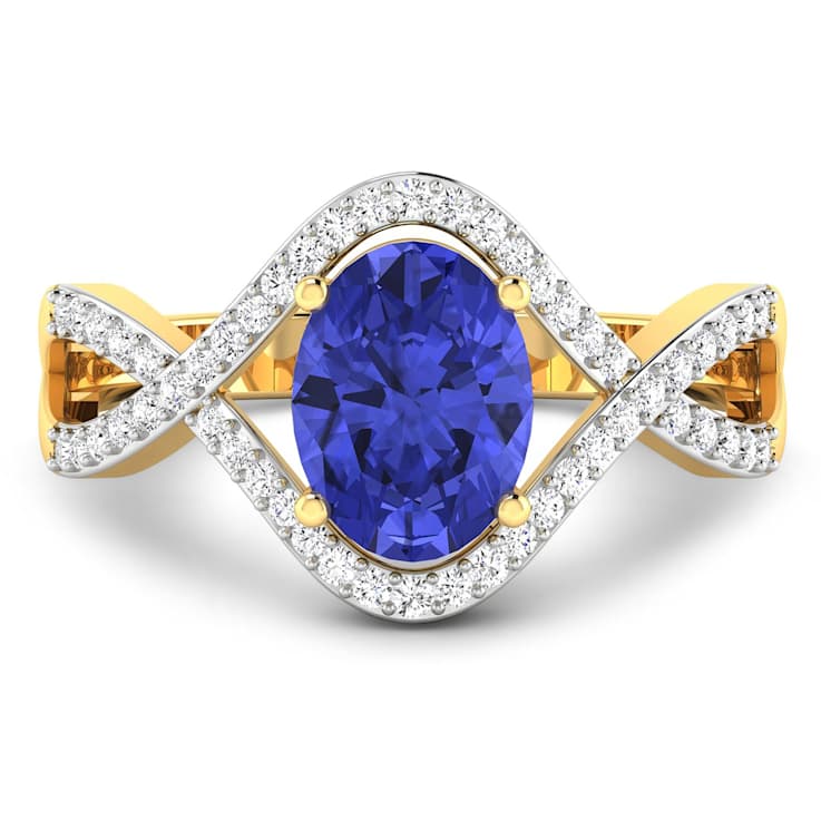 1.33ctw Violet Tanzanite and Diamond 14K Yellow Gold Halo Ring