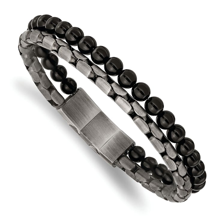 Stainless Steel Brushed Antique Bronze-plated Agate with 0.5-inch
Extension Bracelet