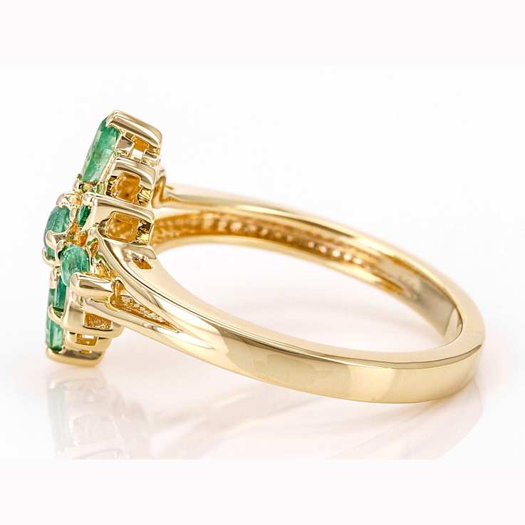 Emerald Cluster Ring In 18K Gold Over Sterling Silver 0.53ctw