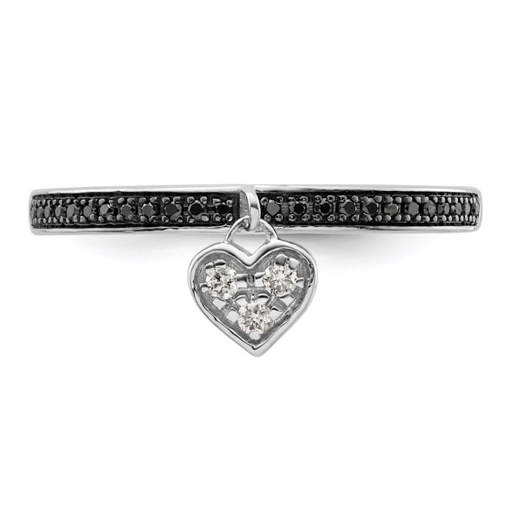 Rhodium Over Sterling Silver Stackable Expressions Heart Black and White
Diamond Ring 0.129ctw