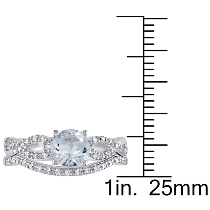 Aquamarine and Diamond 10K White Gold Ring 0.84ctw