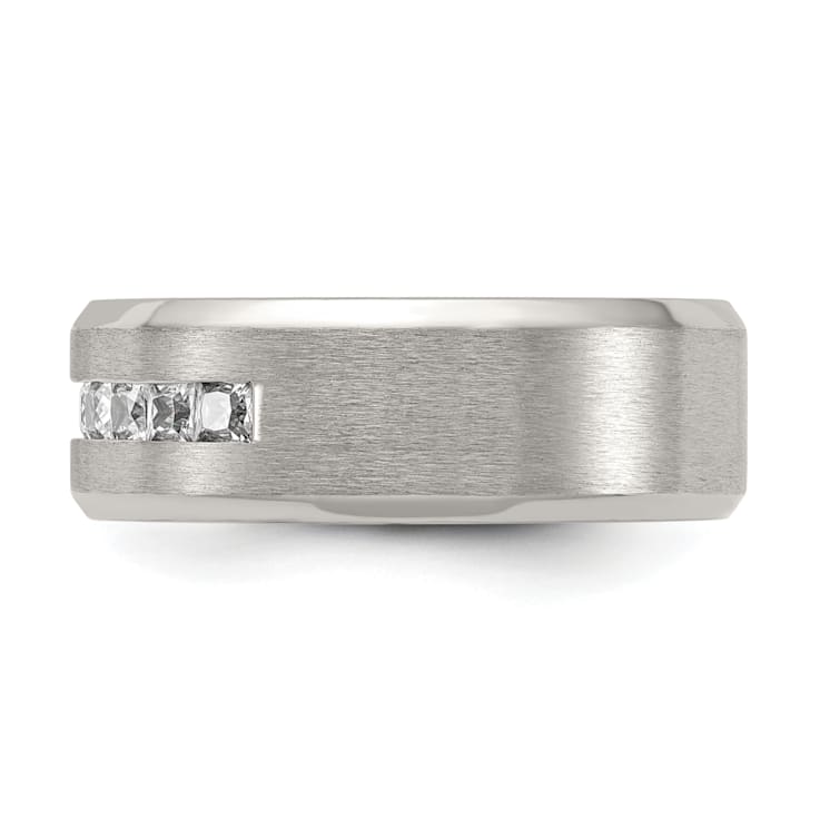 White Cubic Zirconia Titanium Men's 8mm Band Ring