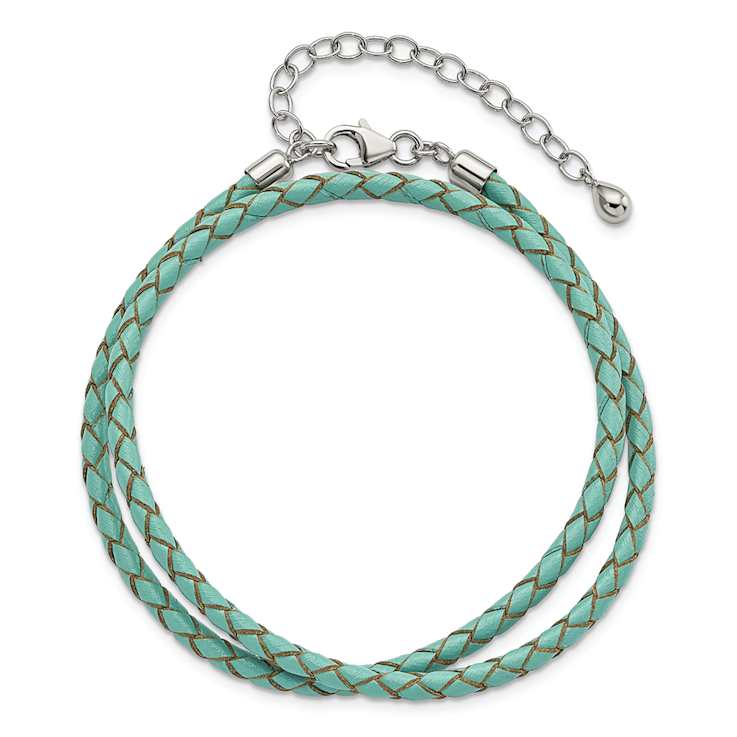 Teal Leather 14" with 2" Extension Choker or Wrap Bracelet