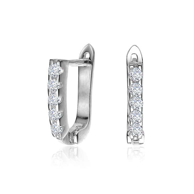 CZ U-Hoop Earrings In White Rhodium Over Brass